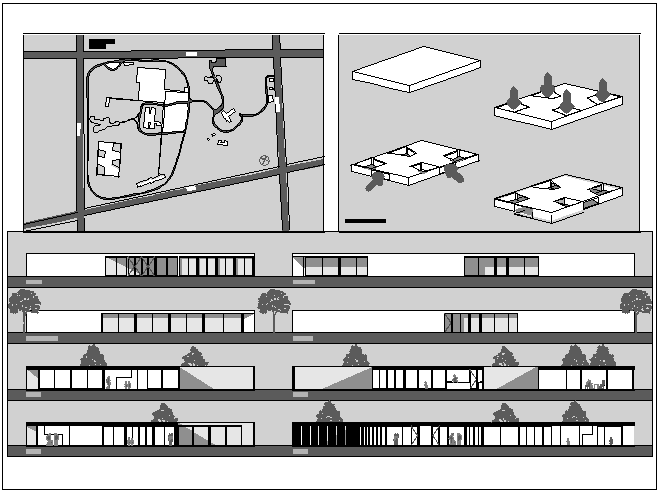 Kinder garden elevation and landscaping details dwg file
