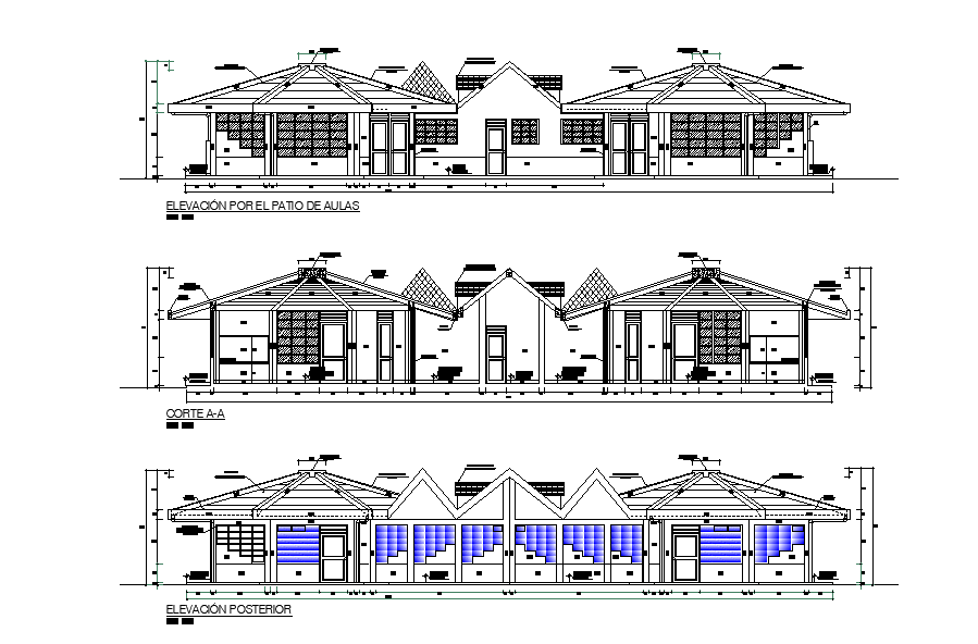 Kindergarten School Building sectional Elevation Drawing Download DWG File