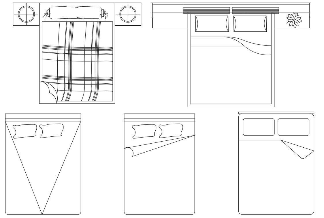 King Size Bed Top View CAD Blocks Drawing in DWG Format