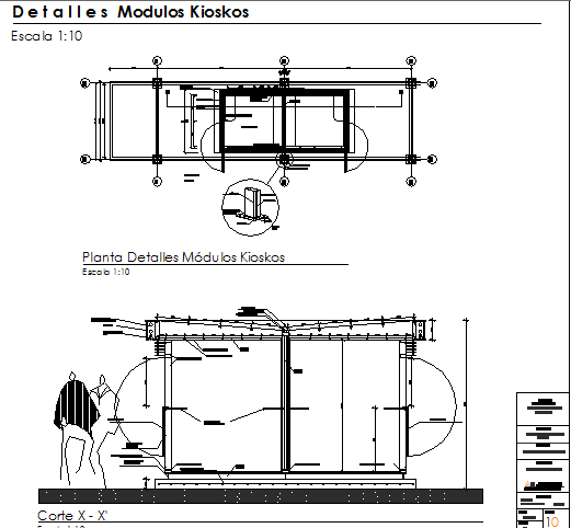 Kiosk module in shopping center details dwg file