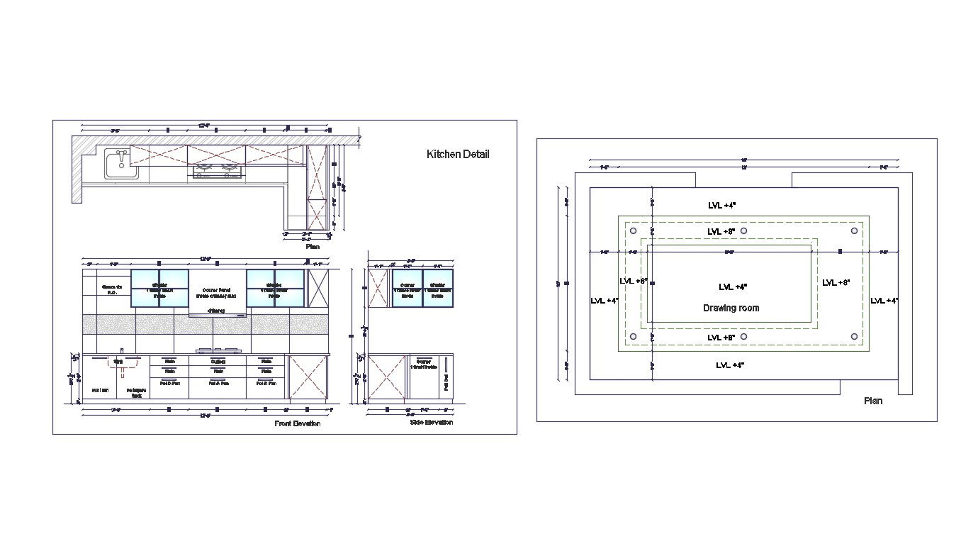 Kitchen Design With Drawing Room Ceiling Layout Plan