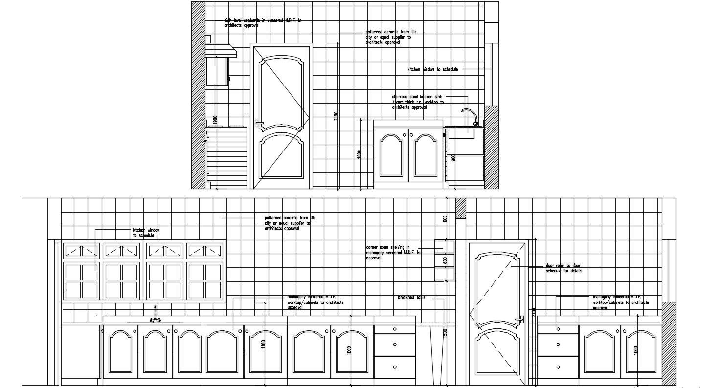 Kitchen Elevation with Tiles and Cabinets AutoCAD DWG File