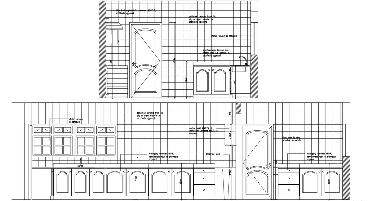 Kitchen Elevation with Tiles and Cabinets AutoCAD DWG File