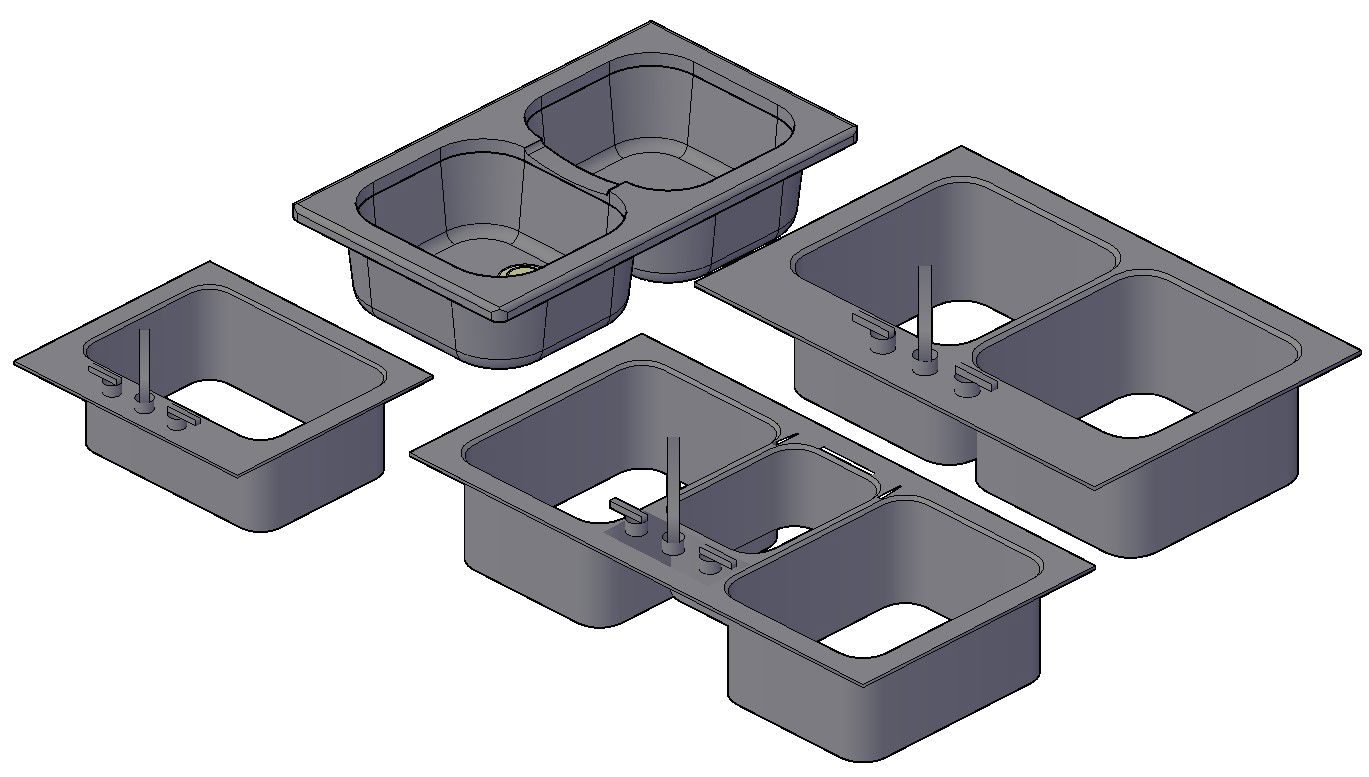 Kitchen One And Two Bowl Sink With Tap Rendered Drawing 3D MAX File