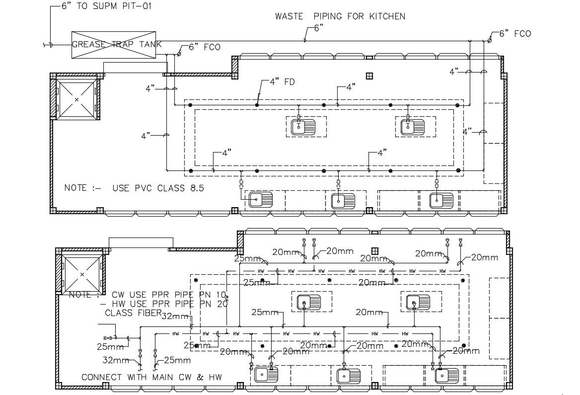 Kitchen Platform Details With Waste Pipe Design AutoCAD Free File