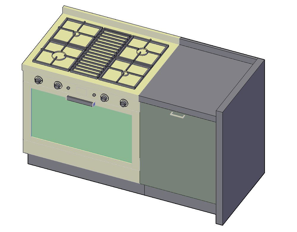 Kitchen Platform With Gas Hob 3D Model Rendered In MAX