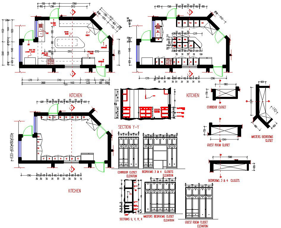 Kitchen Unit and Closet drawings in AutoCAD DWG format