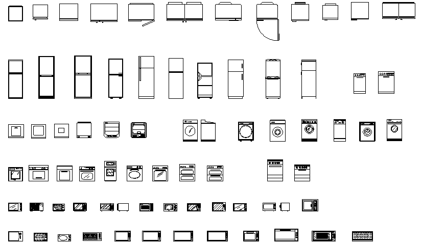 Kitchen appliances top , side , front view dwg file .