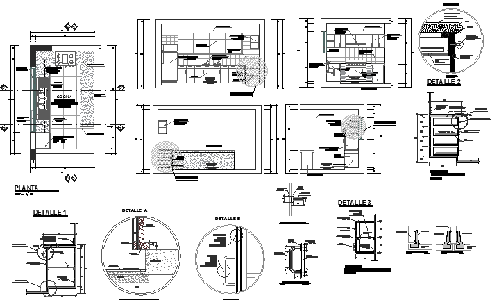 Kitchen constructive details of housing building dwg file