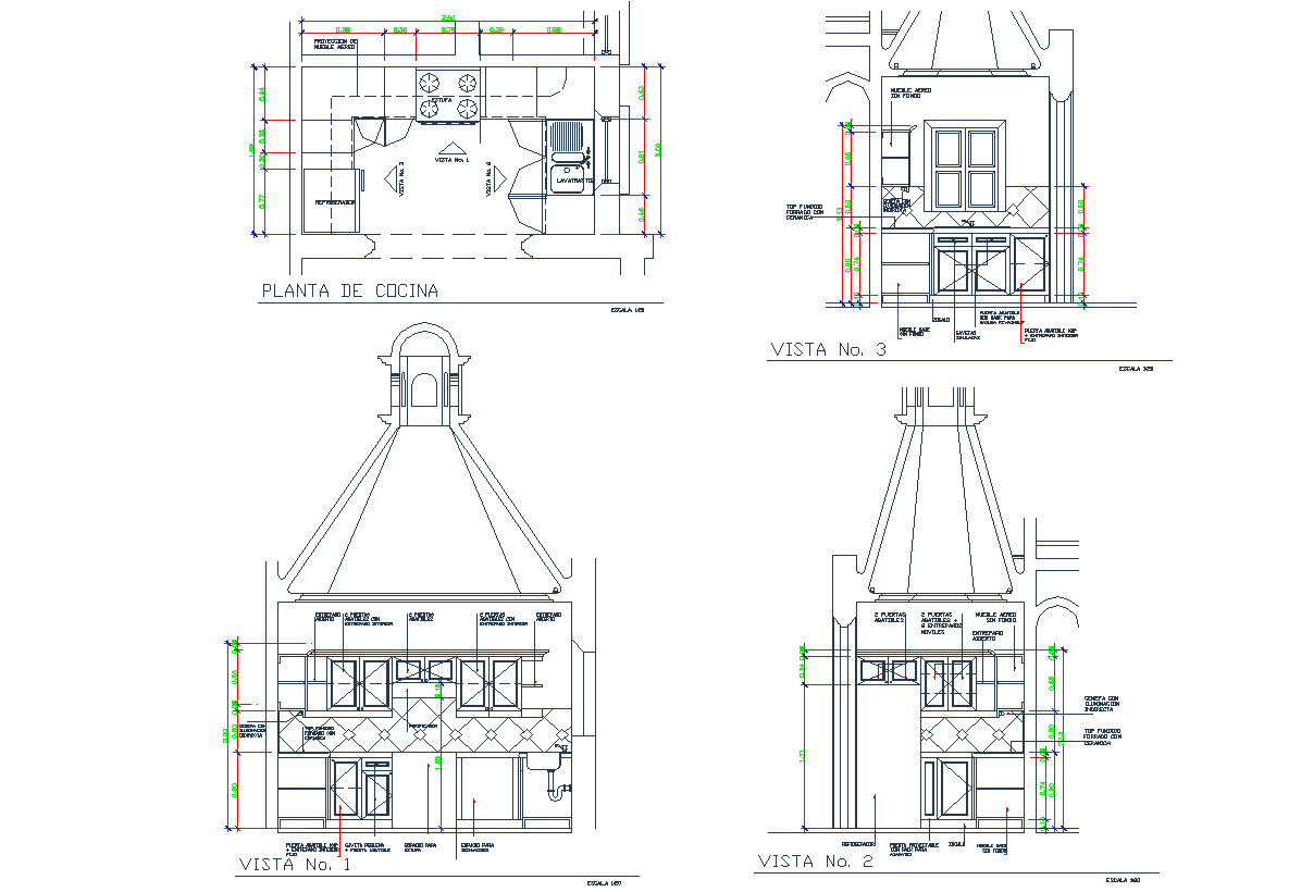 Kitchen detail and design for house cad files