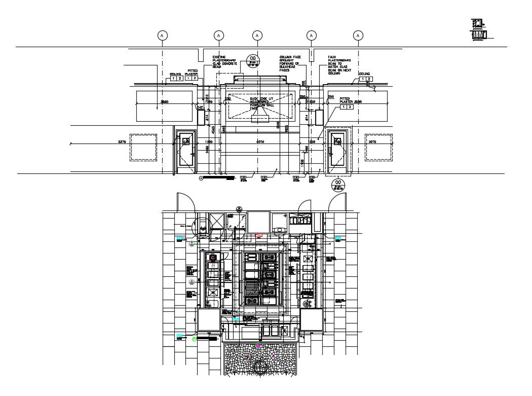Kitchen display section and interior cad drawing drawing details dwg file