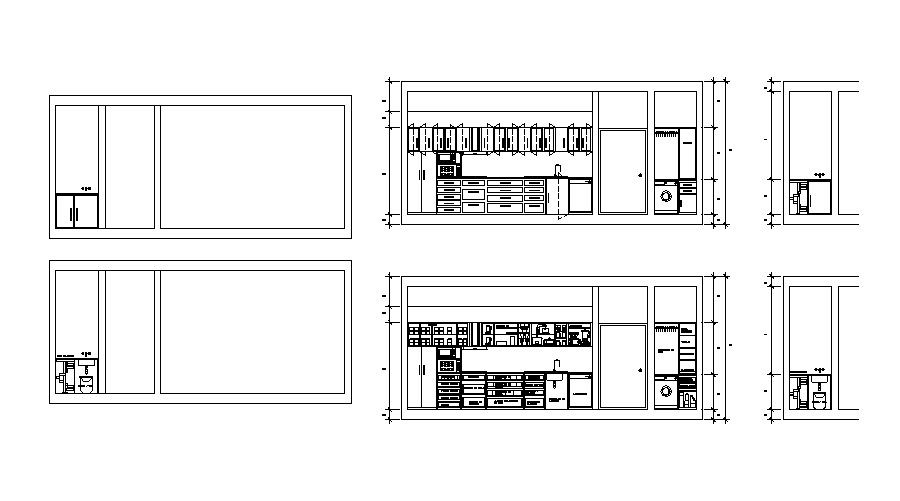 Kitchen elevation, section and furniture layout cad drawing details dwg file