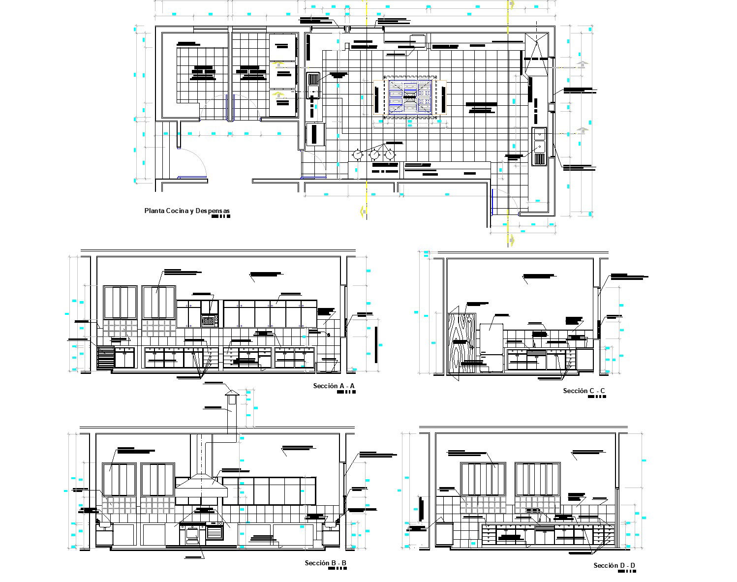 Kitchen fitting plan and section dwg file