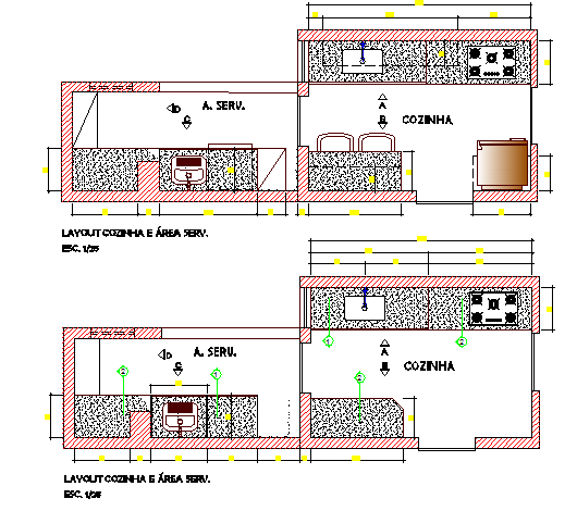 Kitchen layout plan details of apartment housing flats dwg file