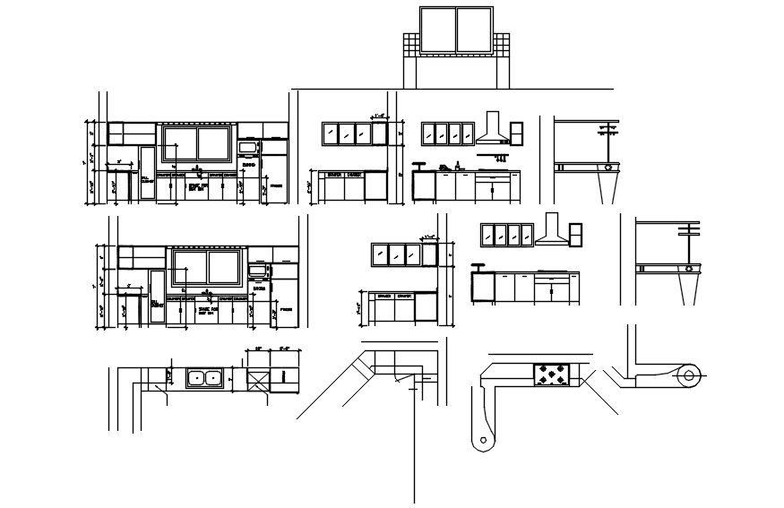 Kitchen layout with elevations in dwg file