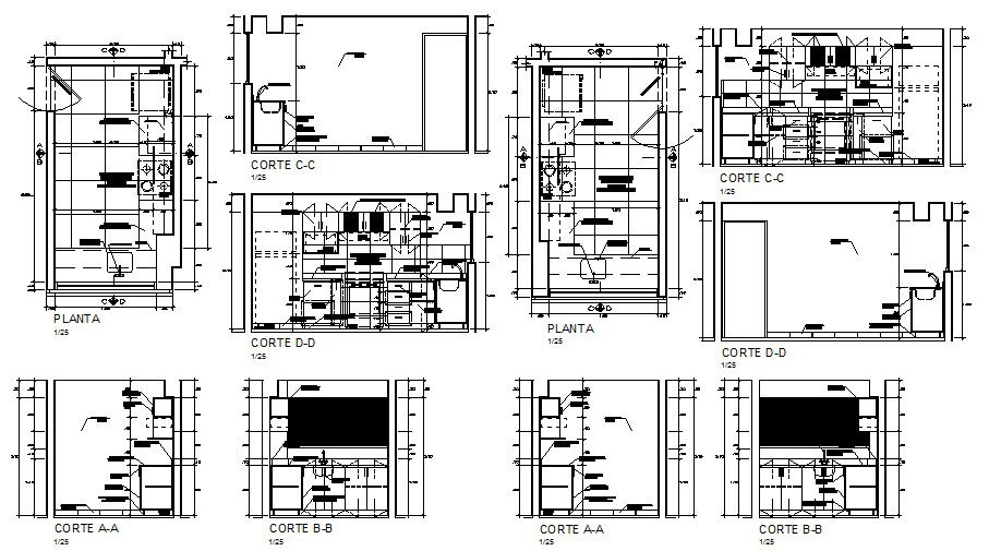 Kitchen of hotel all sided section, plan and auto-cad details dwg file