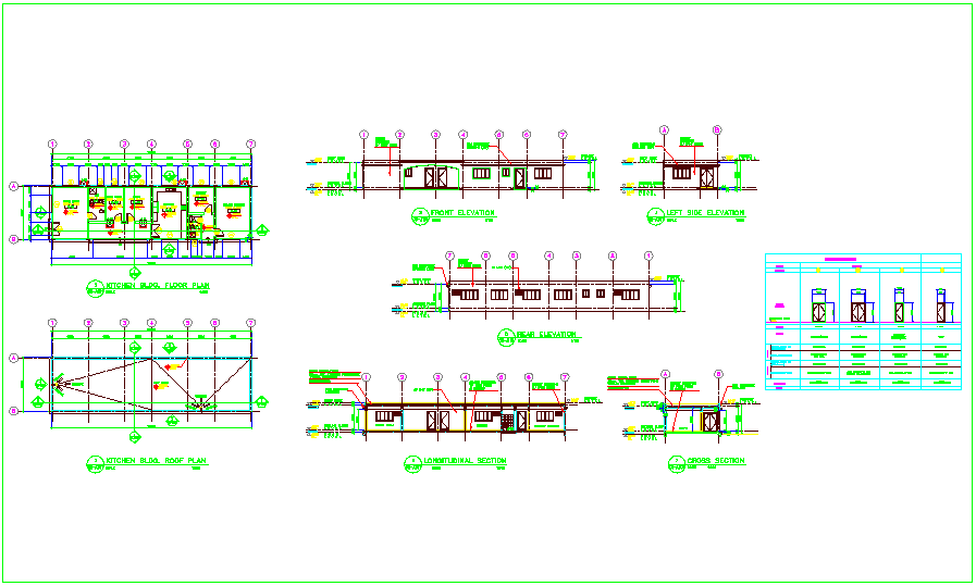 Kitchen plan and elevation design view with schedule of door dwg file