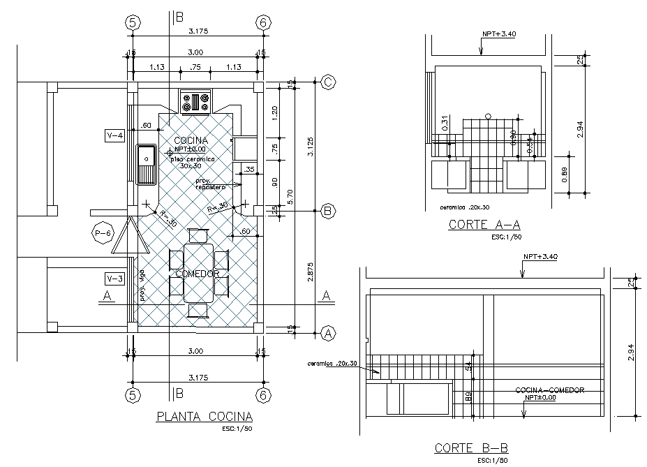 Kitchen plan and section autocad file