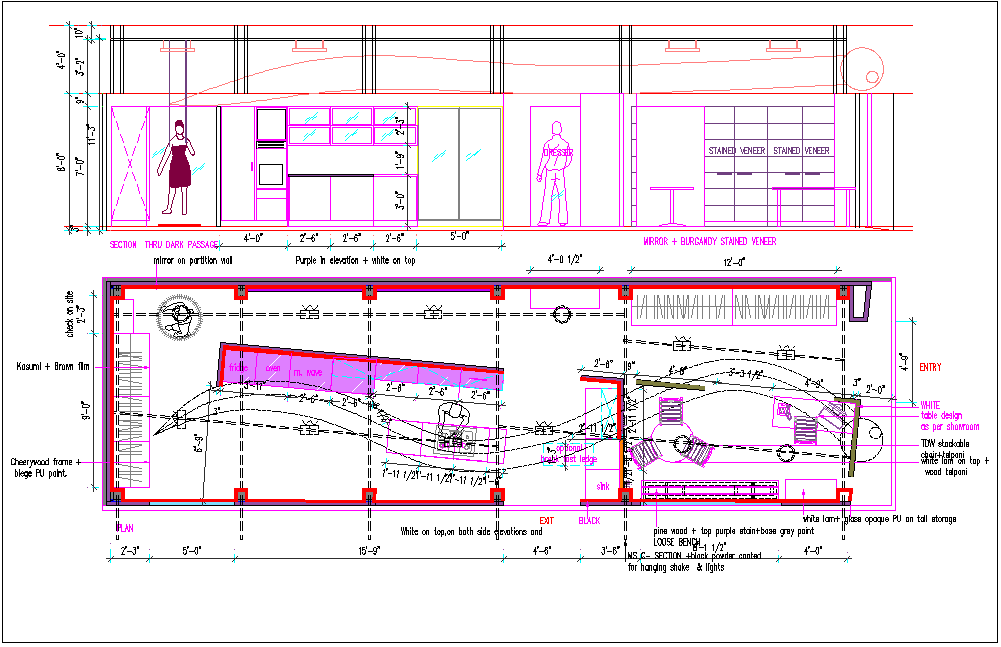 Kitchen plan with dimension detail dwg file