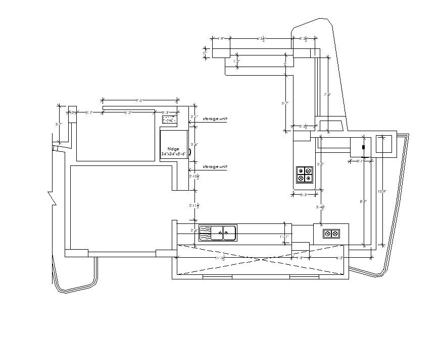 Kitchen structure detail 2d view CAD constructive block layout dwg file