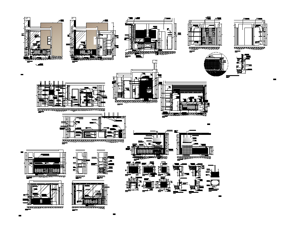 Kitchen structure detail elevation 2d view layout autocad file