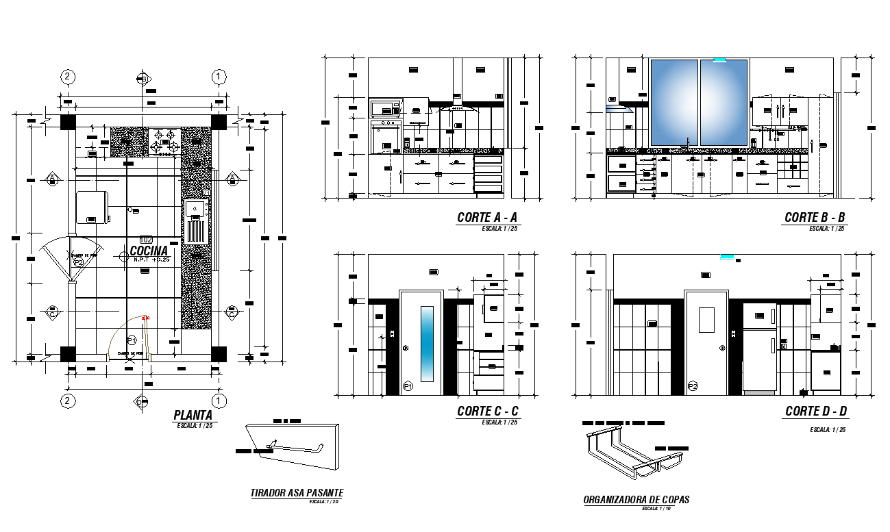 Kitchen structure detail plan and section CAD construction 2d view layout file