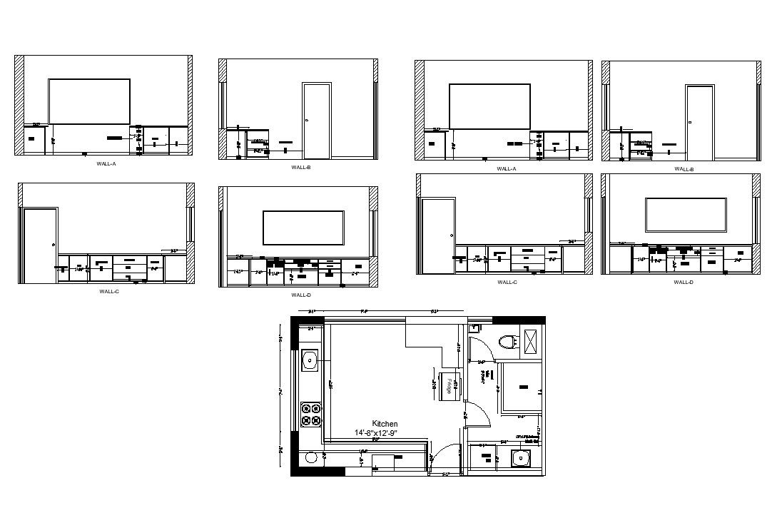 Kitchen structure plan 2d view CAD constructive block layout dwg file