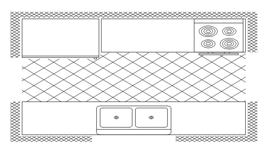 Kitchen 2d cad block in AutoCAD 2d drawing, dwg file.