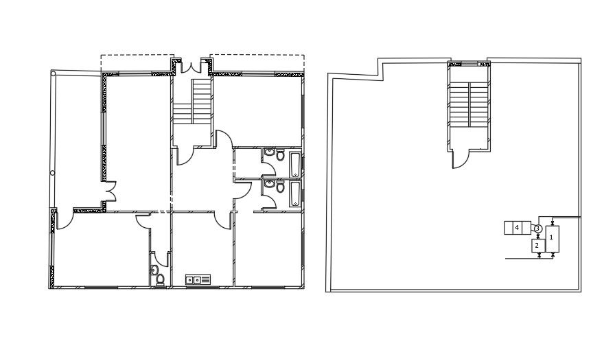 Kitchen And Toilet Layout Of 15x14 Meter House DWG File