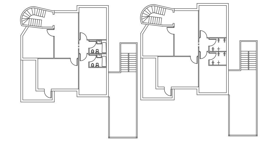 Kitchen And Toilet Layout Of 15x19 Meter 3 BHK House Plan