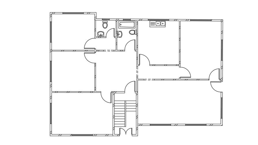 Kitchen And Toilet Layout Of 17x12 Meter 4 BHK House Plan DWG File