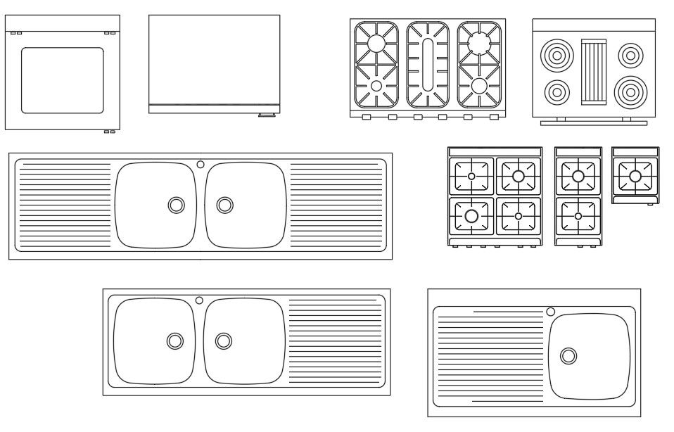 Kitchen Blocks Sink And Gas Stove Drawing Free DWG File