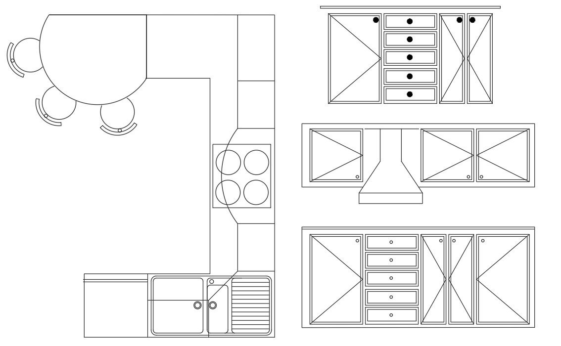 Kitchen Plan With Furniture Elevation Design Free DWG File