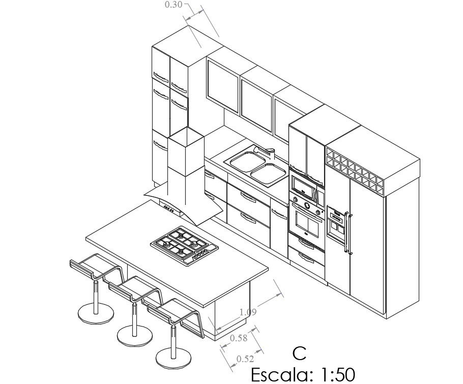 Kitchen Platform Model Isometric Elevation Drawing Download DWG File
