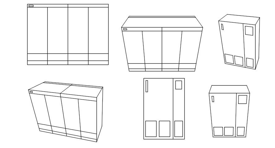 Kitchen cabinet cad blocks and isometric view in AutoCAD, dwg file.