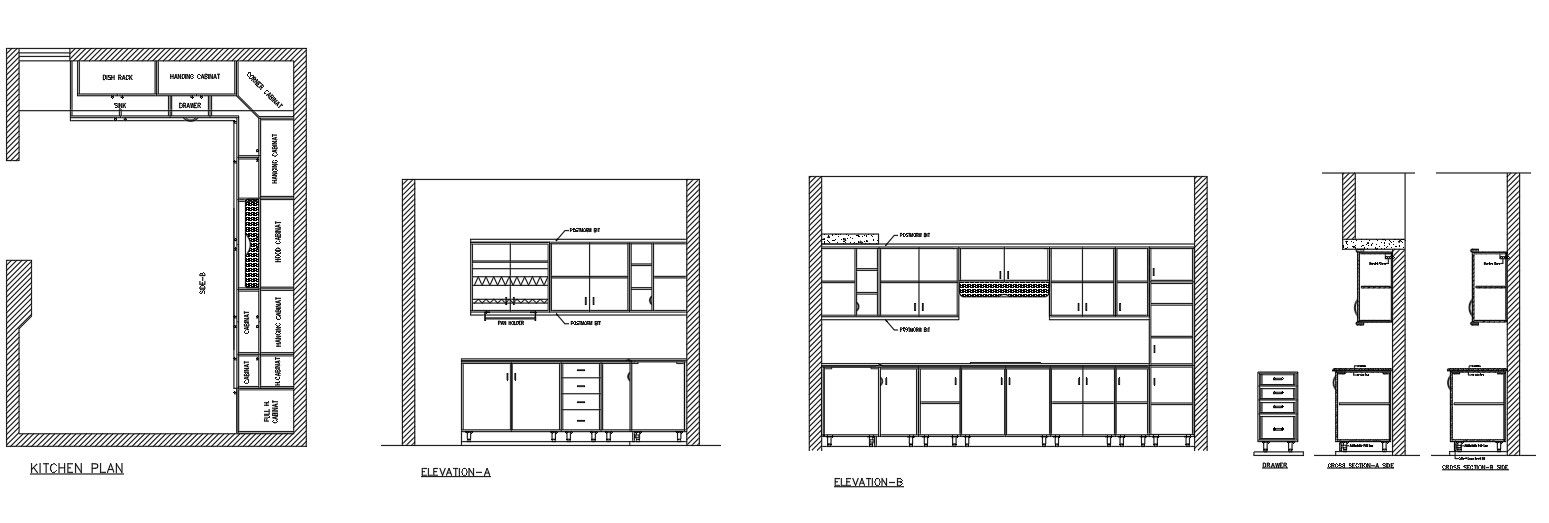 Kitchen cabinets design in AutoCAD 2D drawing, dwg file, CAD file