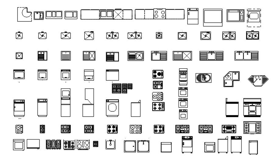 Kitchen equipment design CAD blocks in AutoCAD 2D drawing, CAD file, dwg file