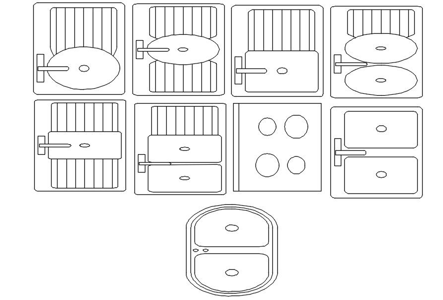 Kitchen equipments design in AutoCAD 2D drawing, dwg file, CAD file