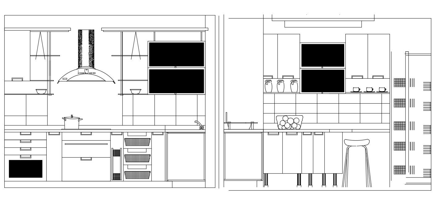 Kitchen front elevation drawing described in this AutoCAD file. Download this 2d AutoCAD drawing file.
