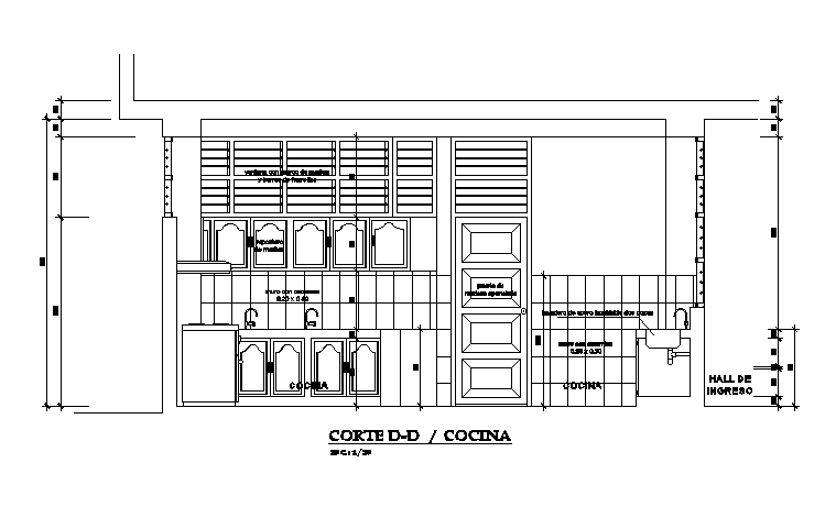 Kitchen sectional elevation detail drawing separated in this AutoCAD drawing file. Download this 2d AutoCAD drawing file.