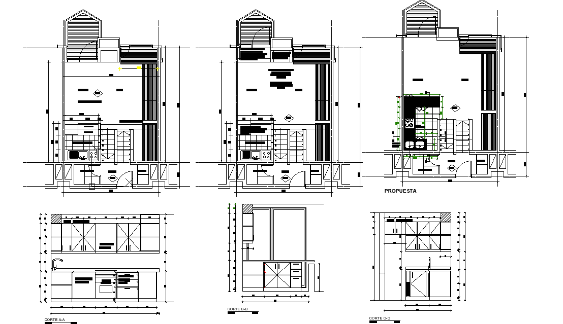 Kitchen section detail drawing presented in this AutoCAD file. Download the AutoCAD file.