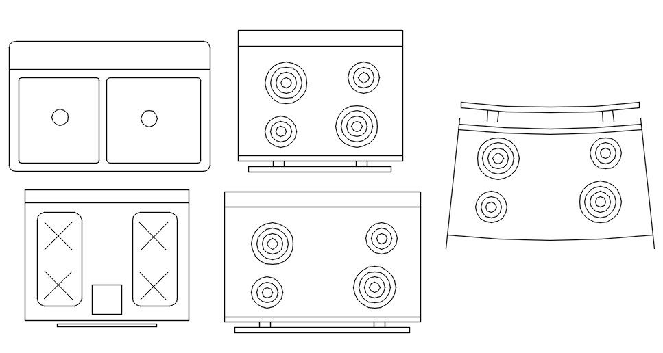 Kitchen stove gas cad blocks in AutoCAD, dwg file.