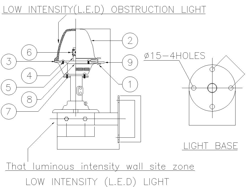 LED obstruction light design in AutoCAD 2D drawing, dwg file, CAD file
