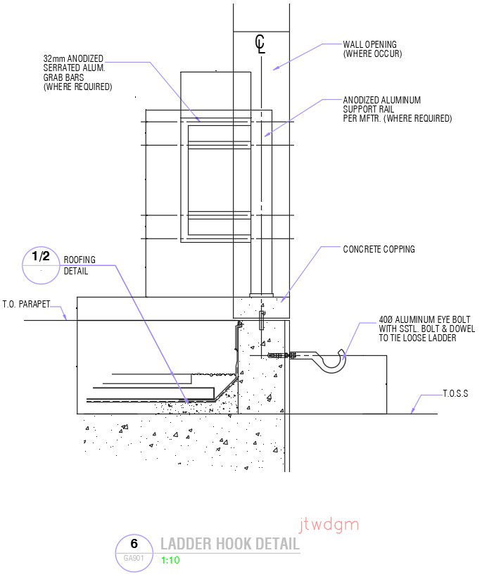 Ladder hook detail in AutoCAD 2D drawing, dwg file, CAD file