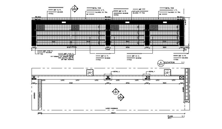 Ladies handbags block elevation views are provided in this drawing