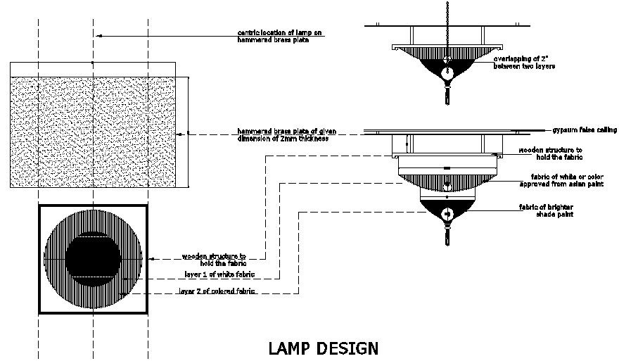 Lamp design, plan and electrical installation details dwg file