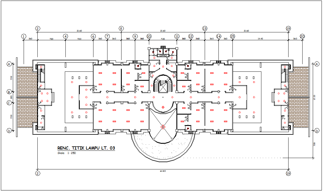 Lamp point view in plan with view of different types of lamp point position for corporate building dwg file