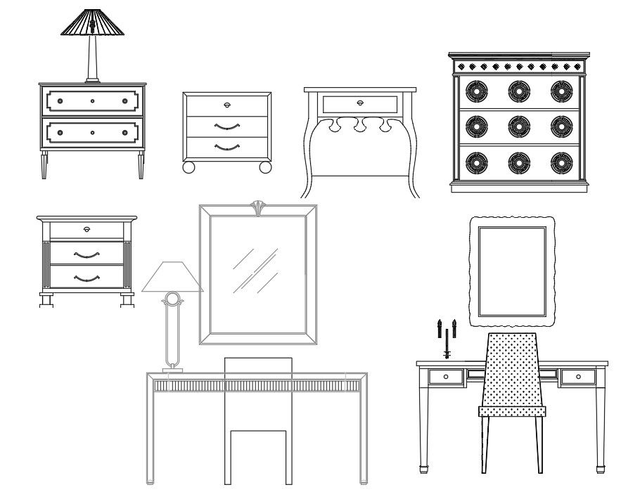 Lamp and Dressing Table CAD Blocks in DWG File Format