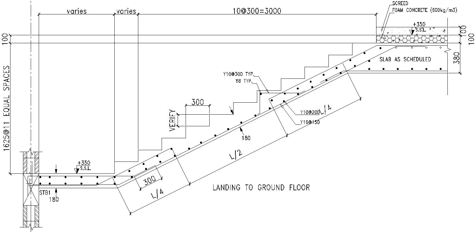 Landing to Ground floor stair section in AutoCAD, dwg file.
