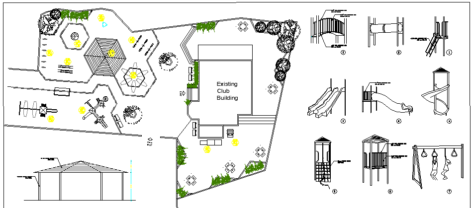 Landscape of Kinder Garden Elevation Design dwg file